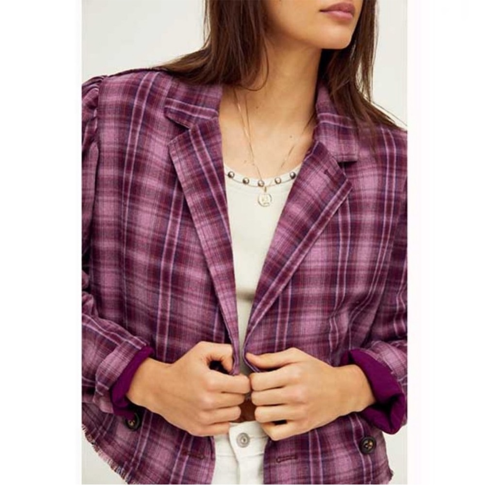 Free People We The Free purple Alessandra cropped plaid blazer